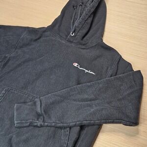 Champion Hoodie Adult Small Faded Black‎ Reverse Weave Pullover Logo GF68